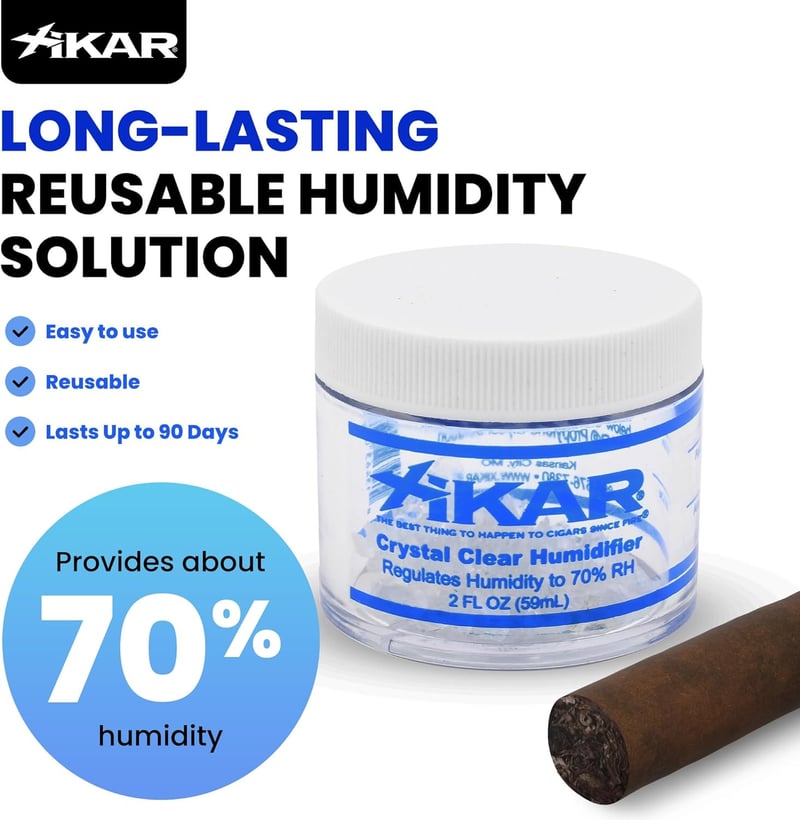 Cigar Humidifier Jar - 2oz Reusable Crystals for 70% Humidity