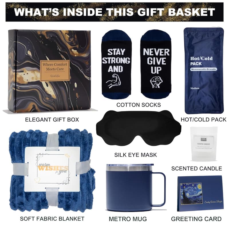 Get Well Soon Gift Basket for Men with Hot/Cold Pack