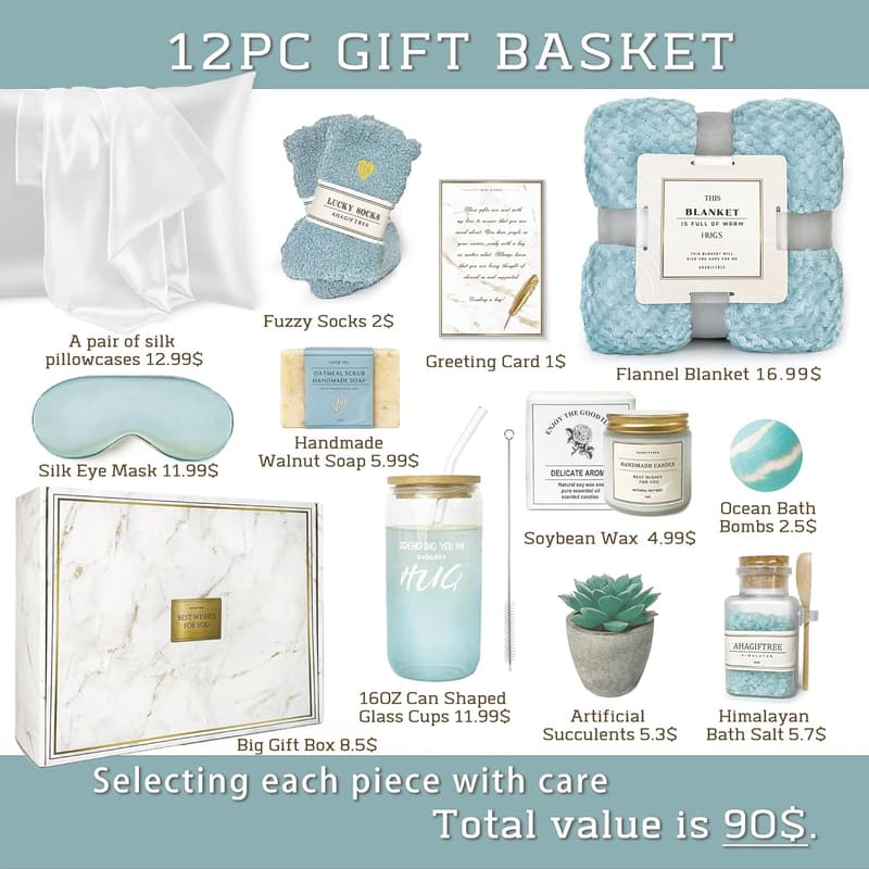 Get Well Soon Gift Basket for Women, 12-Piece Care Package