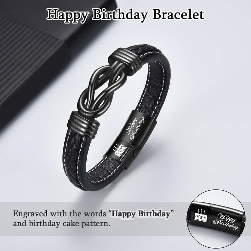 Happy Birthday Leather Bracelet Gift for Boys 13-21 Years Old