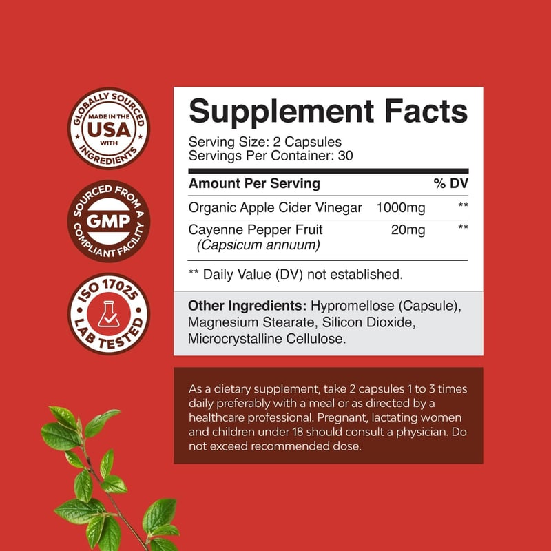 Apple Cider Vinegar Capsules for Gut Health & Detox (30 Servings)