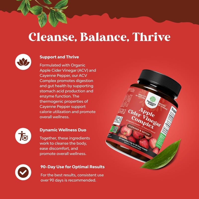 Apple Cider Vinegar Capsules for Gut Health & Detox (30 Servings)