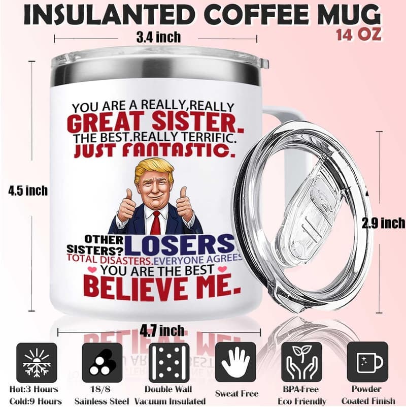 Mothers Day Coffee Mug Gift for Sister – Funny & Unique 14 oz