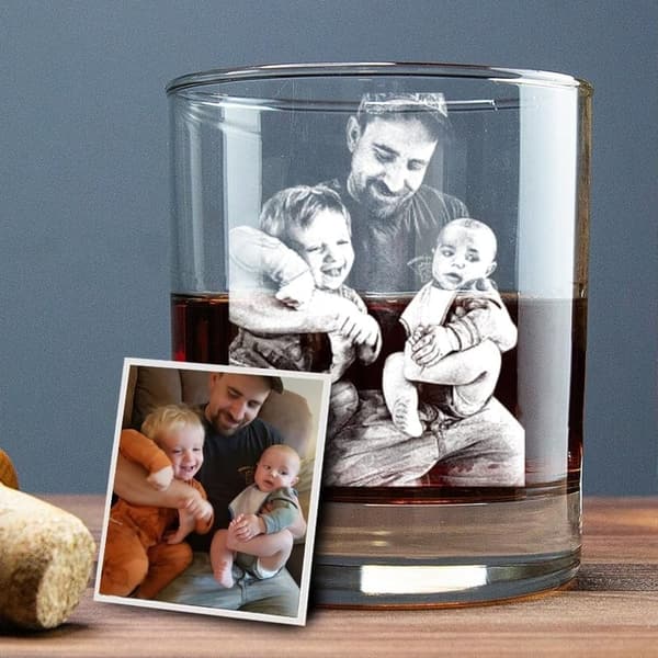Personalized Photo Engraved Whiskey Glass for Dad