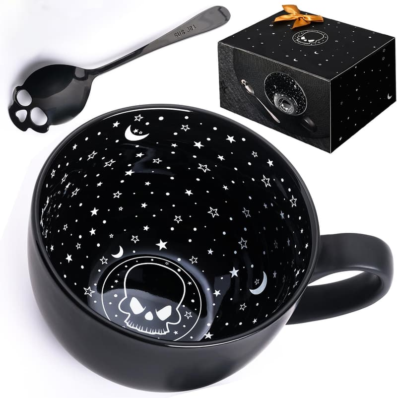 Halloween Skull Coffee Mugs with Spoons for Adults