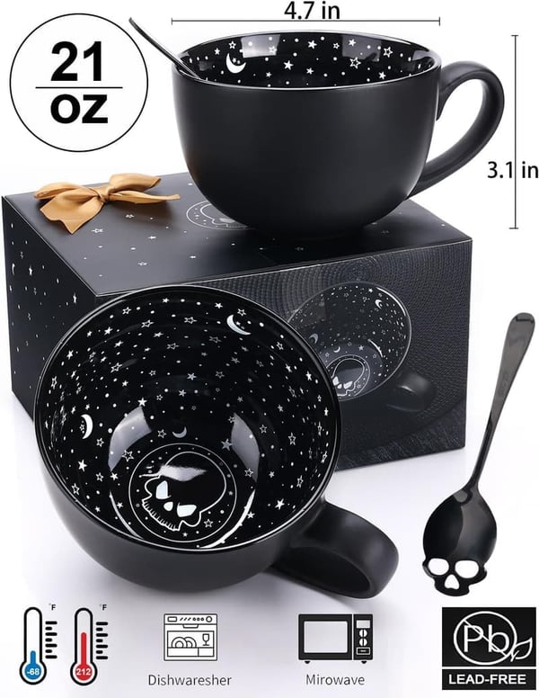 Halloween Skull Coffee Mugs with Spoons for Adults