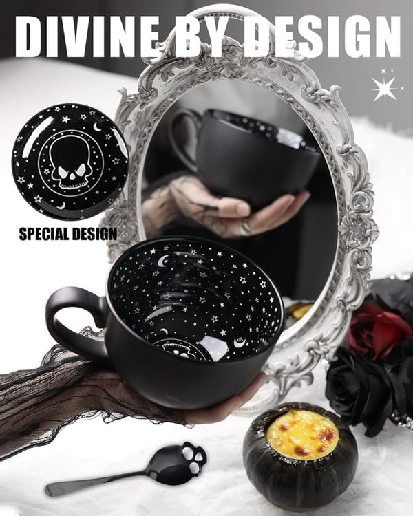 Halloween Skull Coffee Mugs with Spoons for Adults