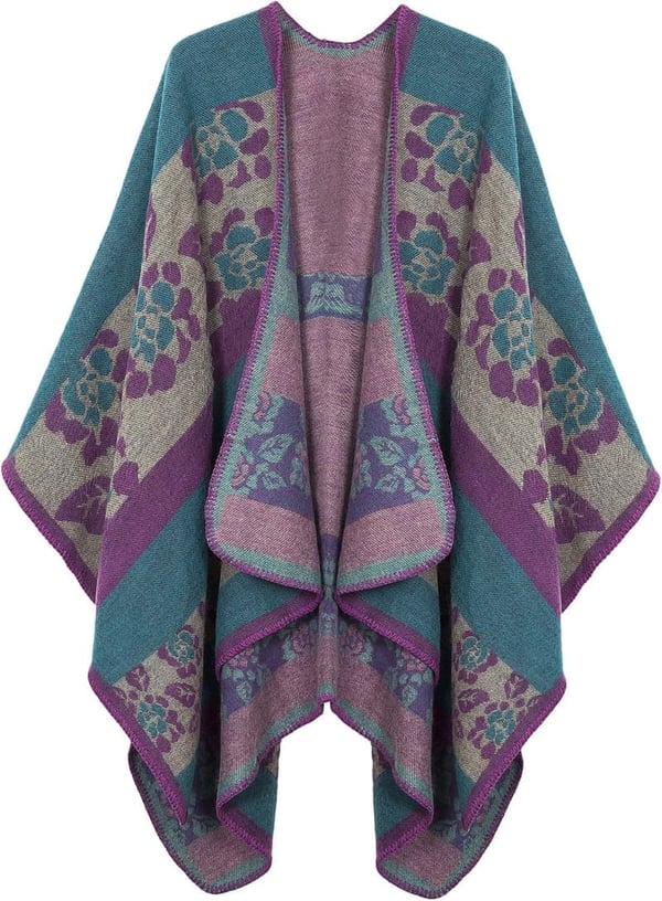 Color Block Shawl Wrap Poncho Cape for Women