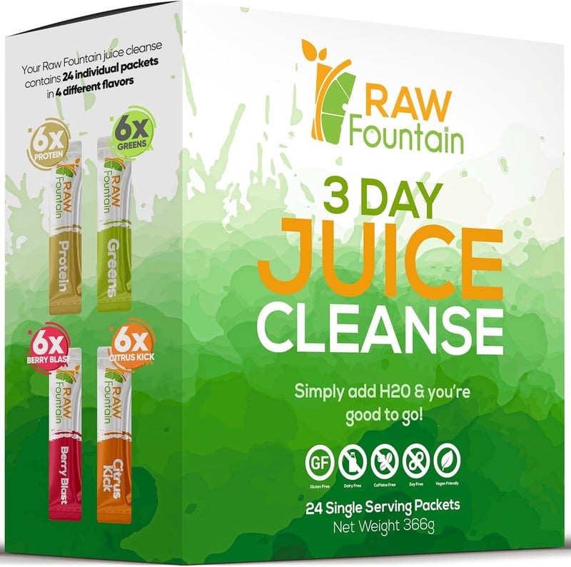 3-Day Vegan Juice Cleanse Detox with Protein, 24 Packets