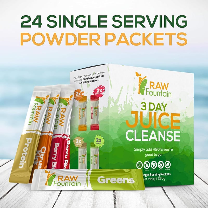 3-Day Vegan Juice Cleanse Detox with Protein, 24 Packets