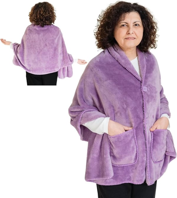 Lightweight Fleece Poncho Blanket - Velvet Lavender, Gift for Mom