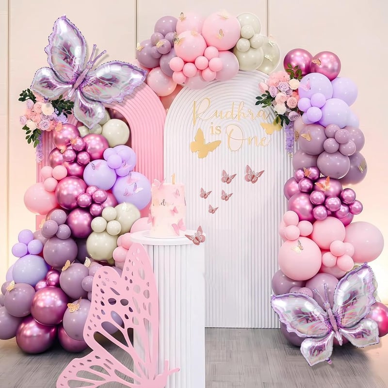 Butterfly Balloon Arch Kit - 142 pcs Pastel Pink & Purple for Baby Shower
