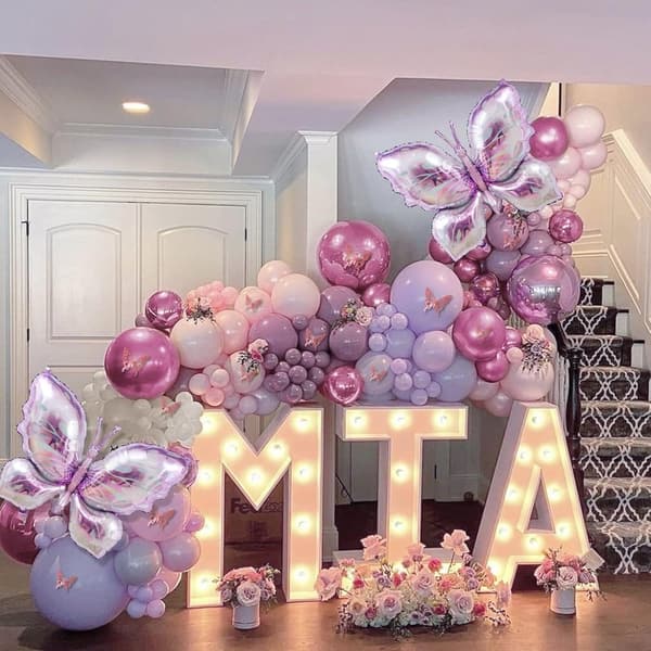 Butterfly Balloon Arch Kit - 142 pcs Pastel Pink & Purple for Baby Shower