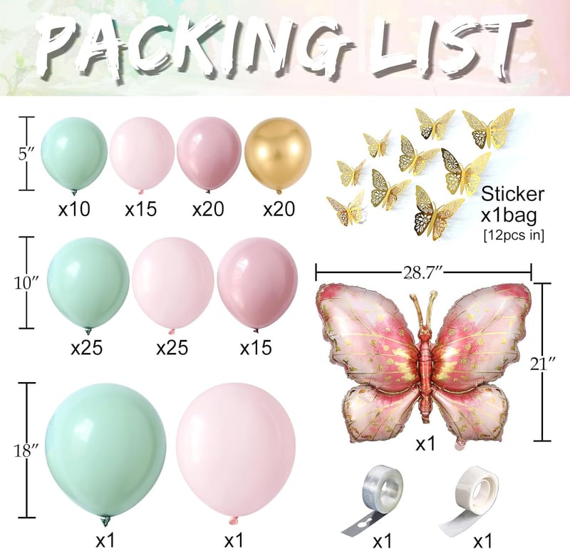 Butterfly Balloon Arch Kit for Girls' Birthday Party