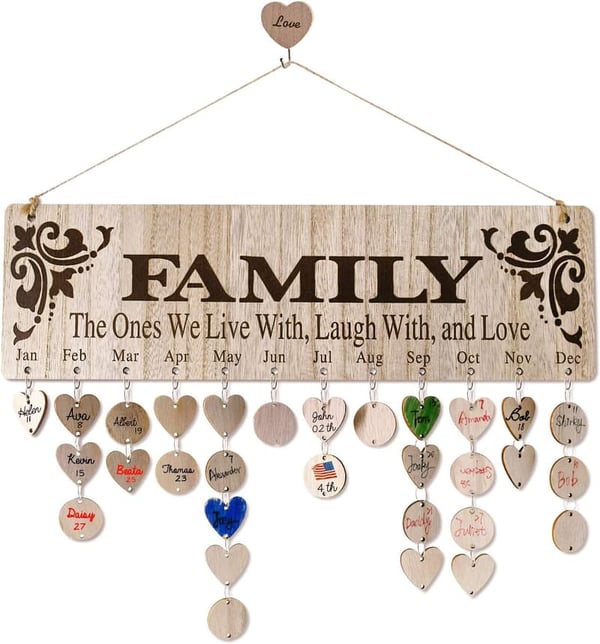 Unique Wooden Family Birthday Reminder Calendar for Mom & Grandma