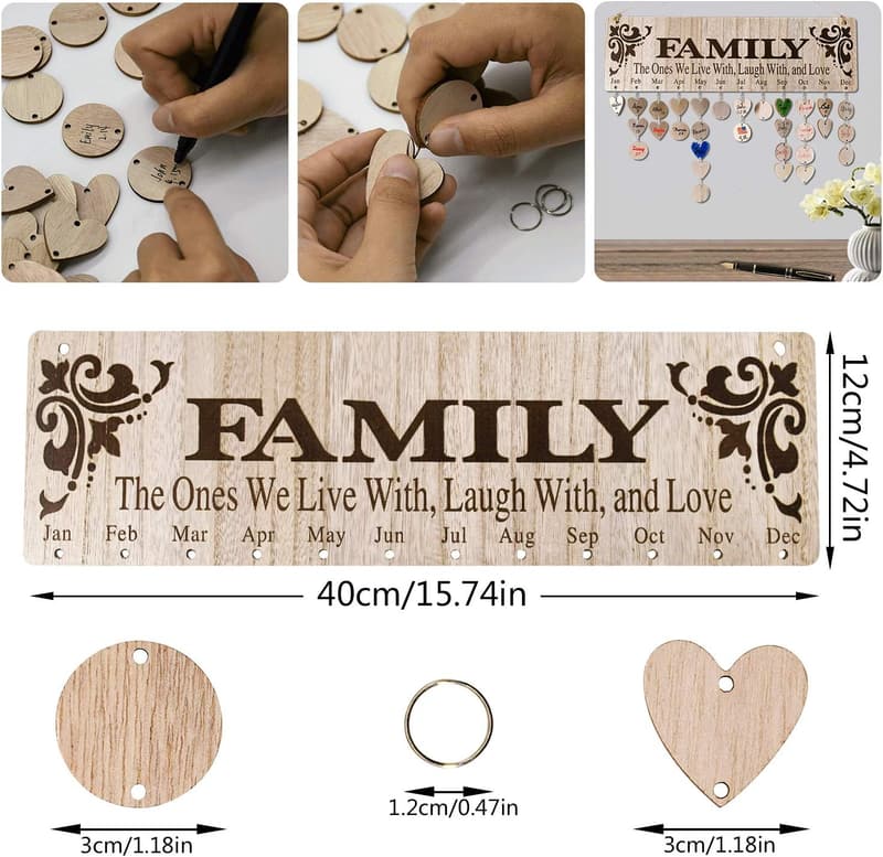 Unique Wooden Family Birthday Reminder Calendar for Mom & Grandma