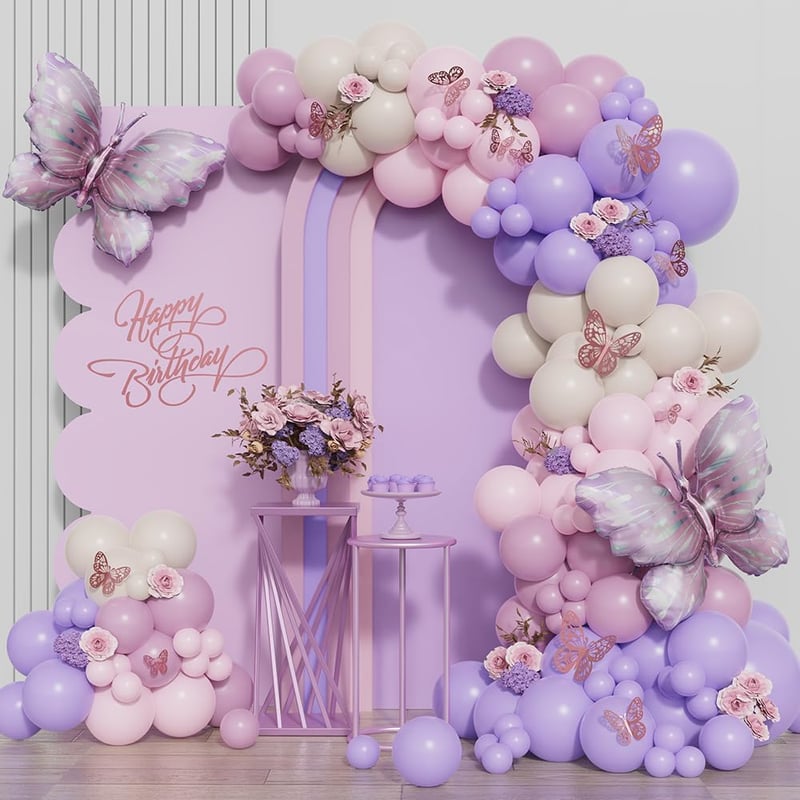 Purple Butterfly Balloon Arch Kit - 150 Pcs for Baby Shower