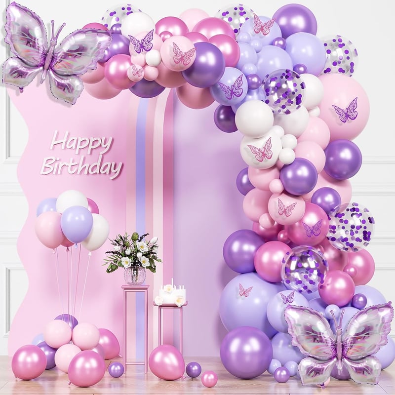 Butterfly Themed Birthday Balloon Garland Kit - 146 PCS