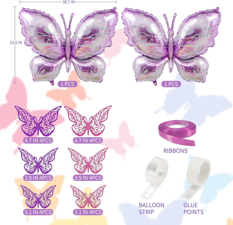 Butterfly Themed Birthday Balloon Garland Kit - 146 PCS