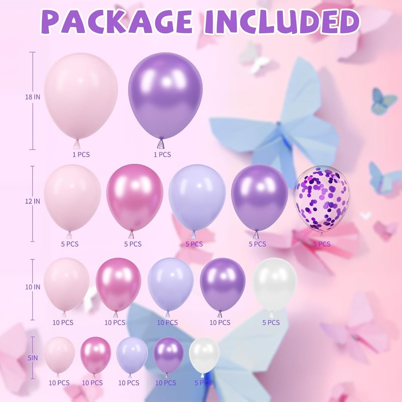 Butterfly Themed Birthday Balloon Garland Kit - 146 PCS