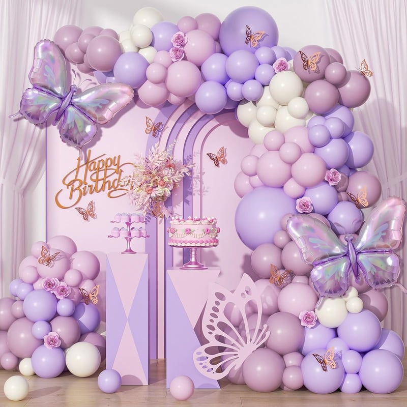 Pink and Purple Butterfly Balloon Arch Kit for Birthday & Baby Shower