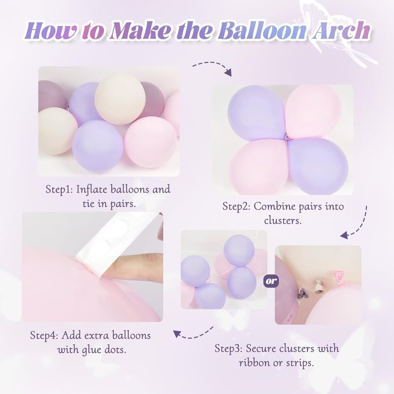 Pink and Purple Butterfly Balloon Arch Kit for Birthday & Baby Shower