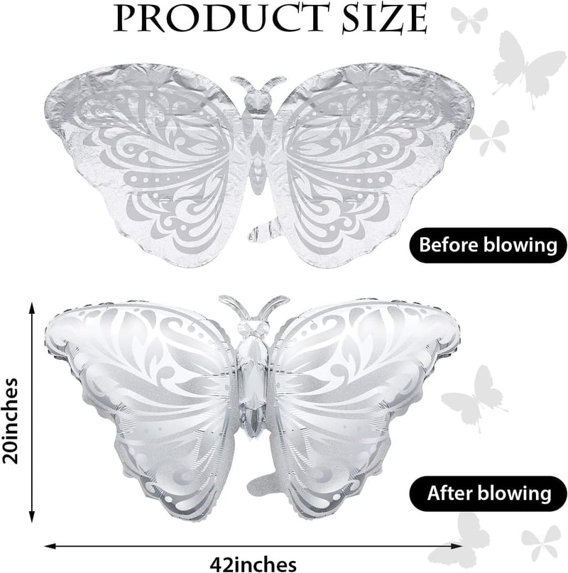 42-Inch Silver Butterfly Foil Balloons - Birthday & Wedding Decor