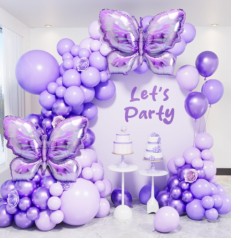 Purple Butterfly Balloon Arch Kit - 129 pcs for Girl's Birthday Party
