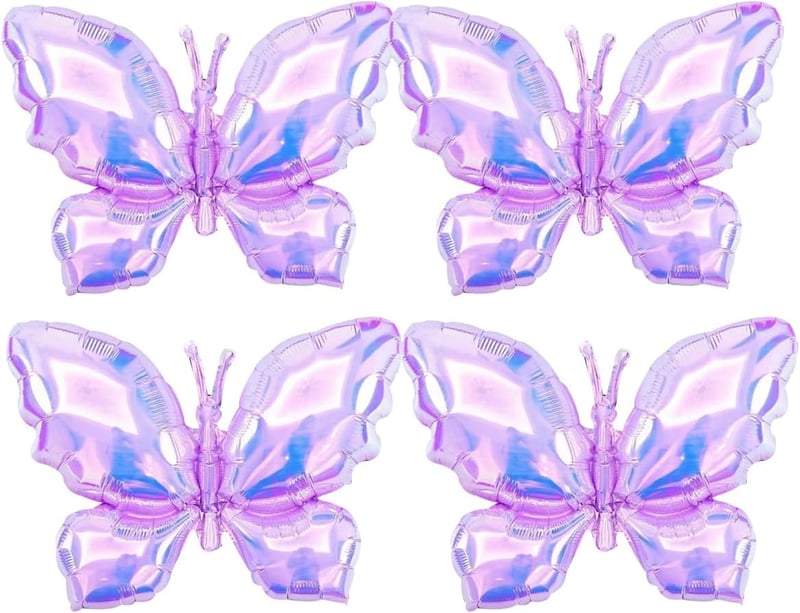 Rainbow Butterfly Mylar Balloons - 4pcs Party Decorations