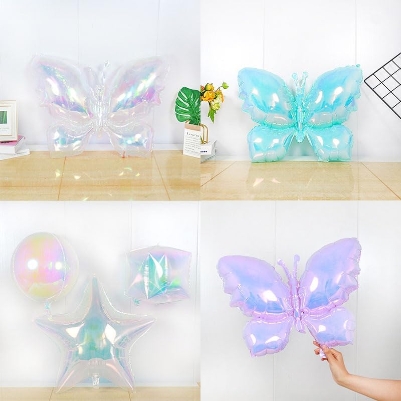 Rainbow Butterfly Mylar Balloons - 4pcs Party Decorations