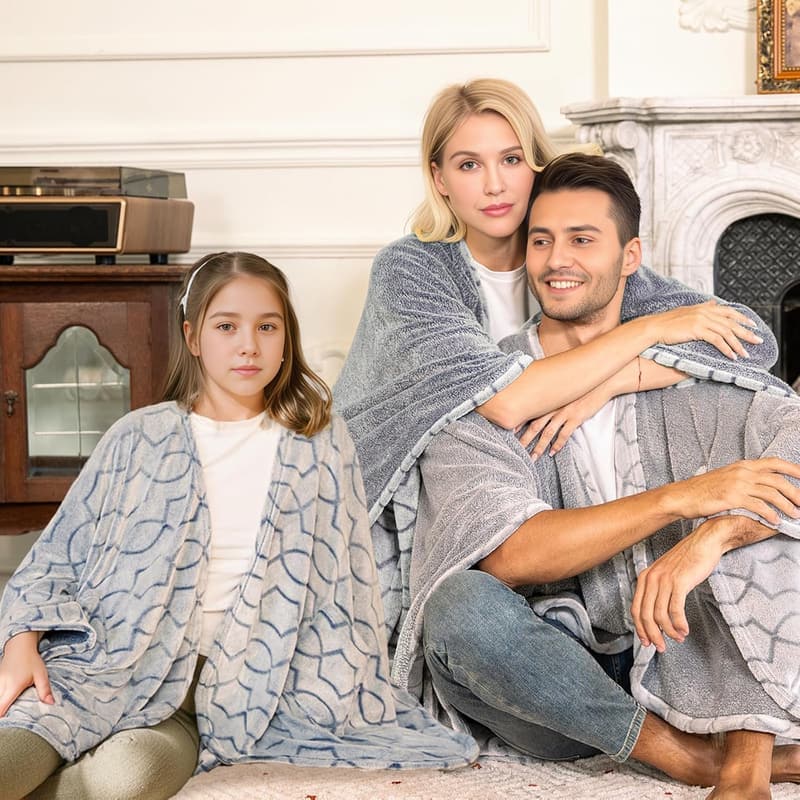 Reversible Ultra Soft Flannel Wearable Blanket with Pockets