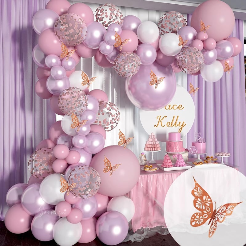 Butterfly Baby Shower Decorations – 140 Pcs Pink Balloon Arch Kit