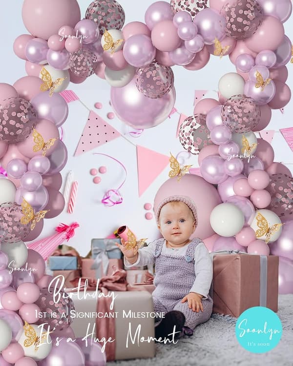 Butterfly Baby Shower Decorations – 140 Pcs Pink Balloon Arch Kit