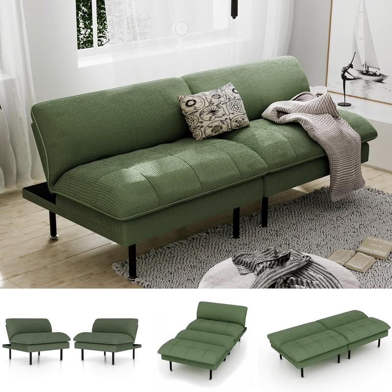 Multifunction Green Convertible Futon Sofa Bed for Living Room