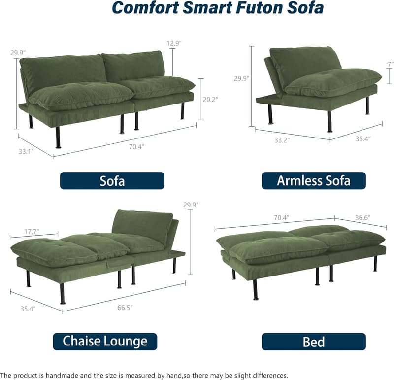 Multifunction Green Convertible Futon Sofa Bed for Living Room