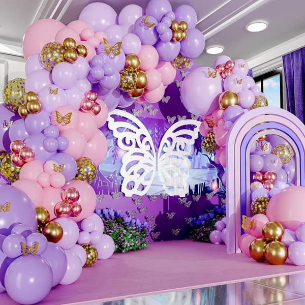 Pink and Purple Balloon Arch & Garland Kit for Girl's Parties