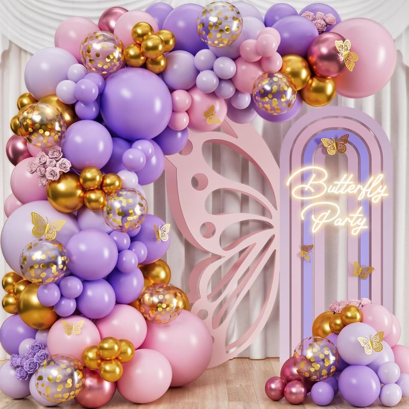 Pink and Purple Balloon Arch & Garland Kit for Girl's Parties