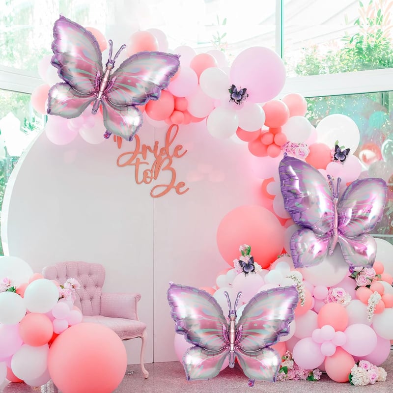 Purple Butterfly Foil Balloons - 6-Piece Baby Shower Decor
