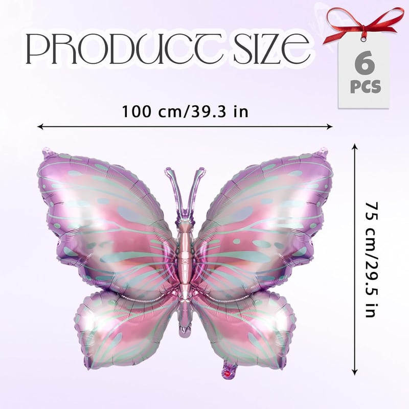 Purple Butterfly Foil Balloons - 6-Piece Baby Shower Decor