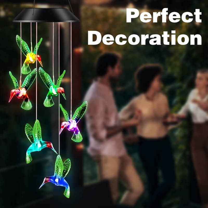 Mothers Day LED Solar Hummingbird Wind Chimes for Outdoor Decor
