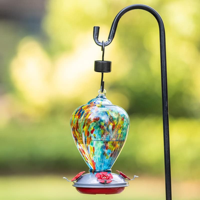 Hummingbird Feeder Gift for Garden Decor, 34oz Blown Glass