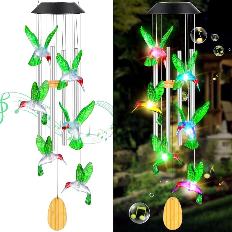 Mother's Day Hummingbird Wind Chimes with Solar Lights for Mom