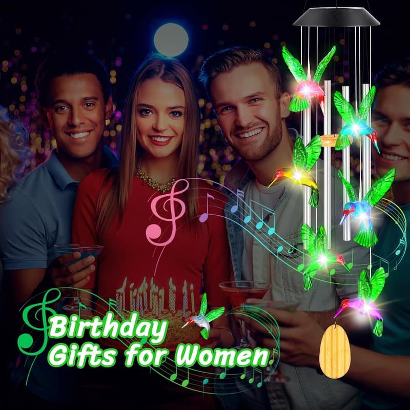 Mother's Day Hummingbird Wind Chimes with Solar Lights for Mom