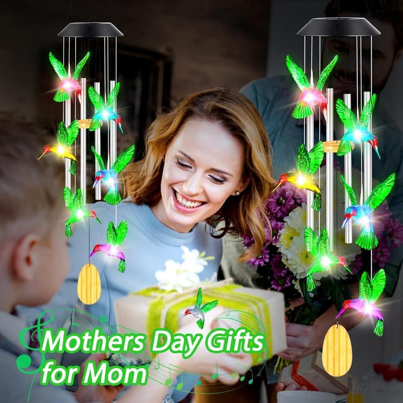 Mother's Day Hummingbird Wind Chimes with Solar Lights for Mom