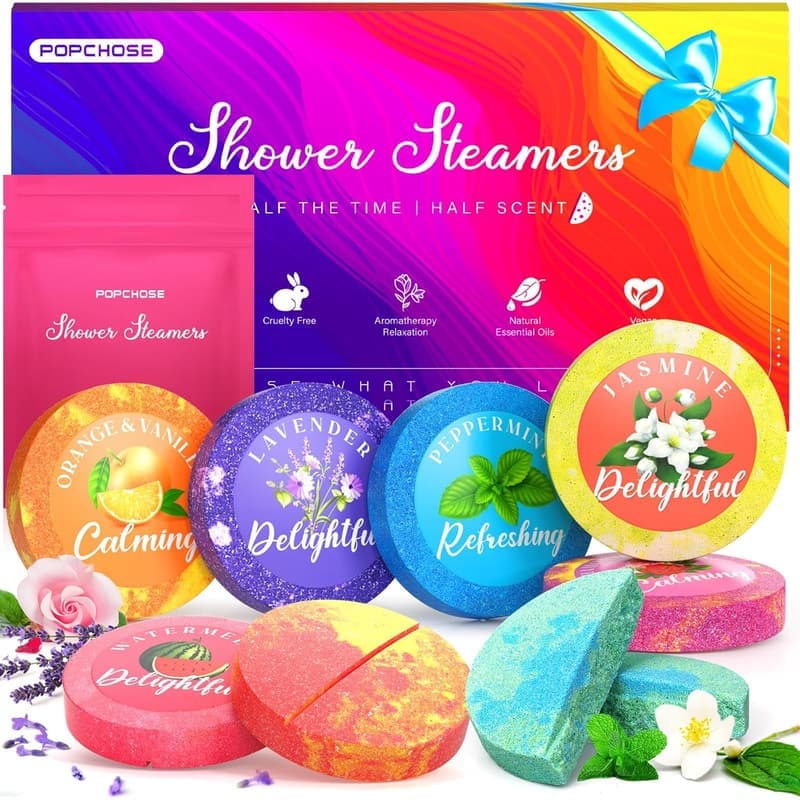 Aromatherapy Shower Steamers Gift Set - 8 Scents for Self-Care
