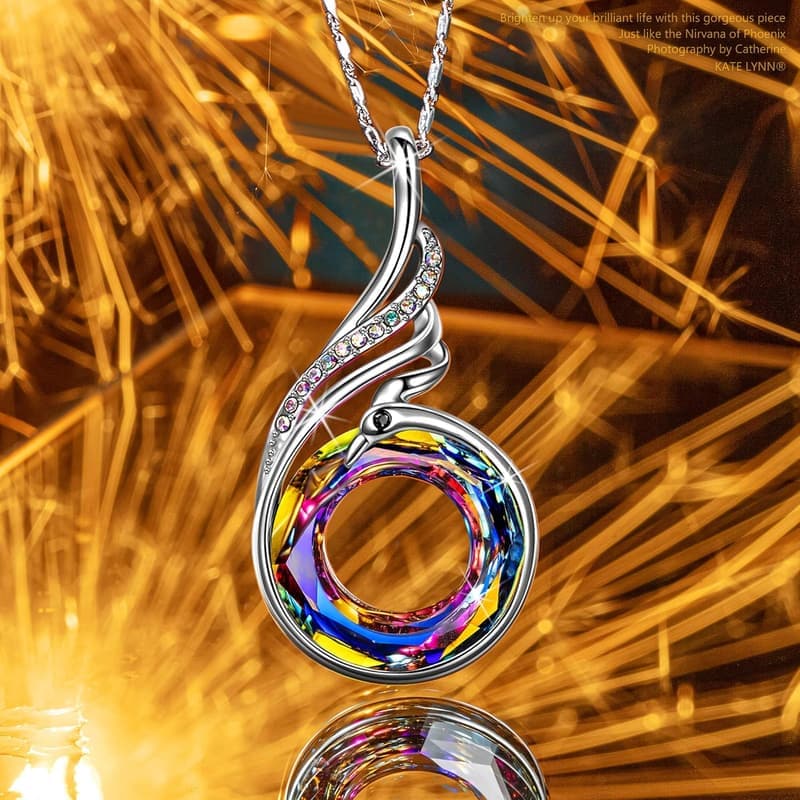 Phoenix Necklace with Austrian Crystals, Birthday Gift for Women