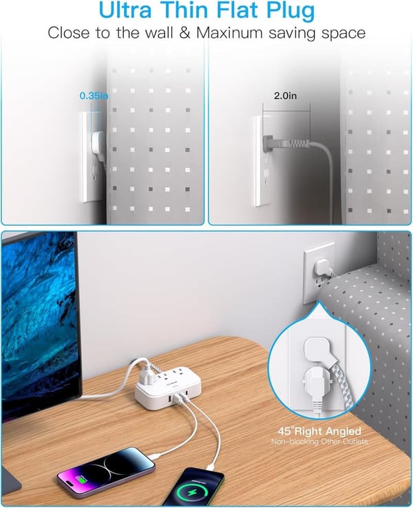 Cruise Essentials Power Strip with 5ft Cord and USB Ports
