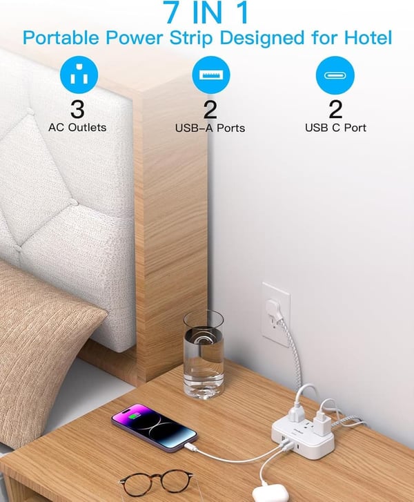 Cruise Essentials Power Strip with 5ft Cord and USB Ports