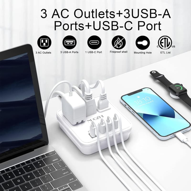Cruise Essentials: 6 Ft Power Strip with 3 Outlets & 4 USB Ports