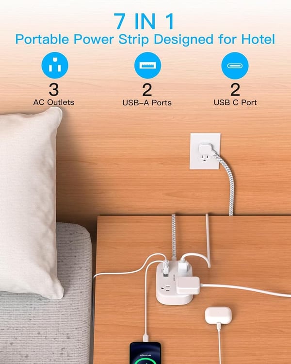 Cruise Travel Power Strip with 3 Outlets & 4 USB Ports